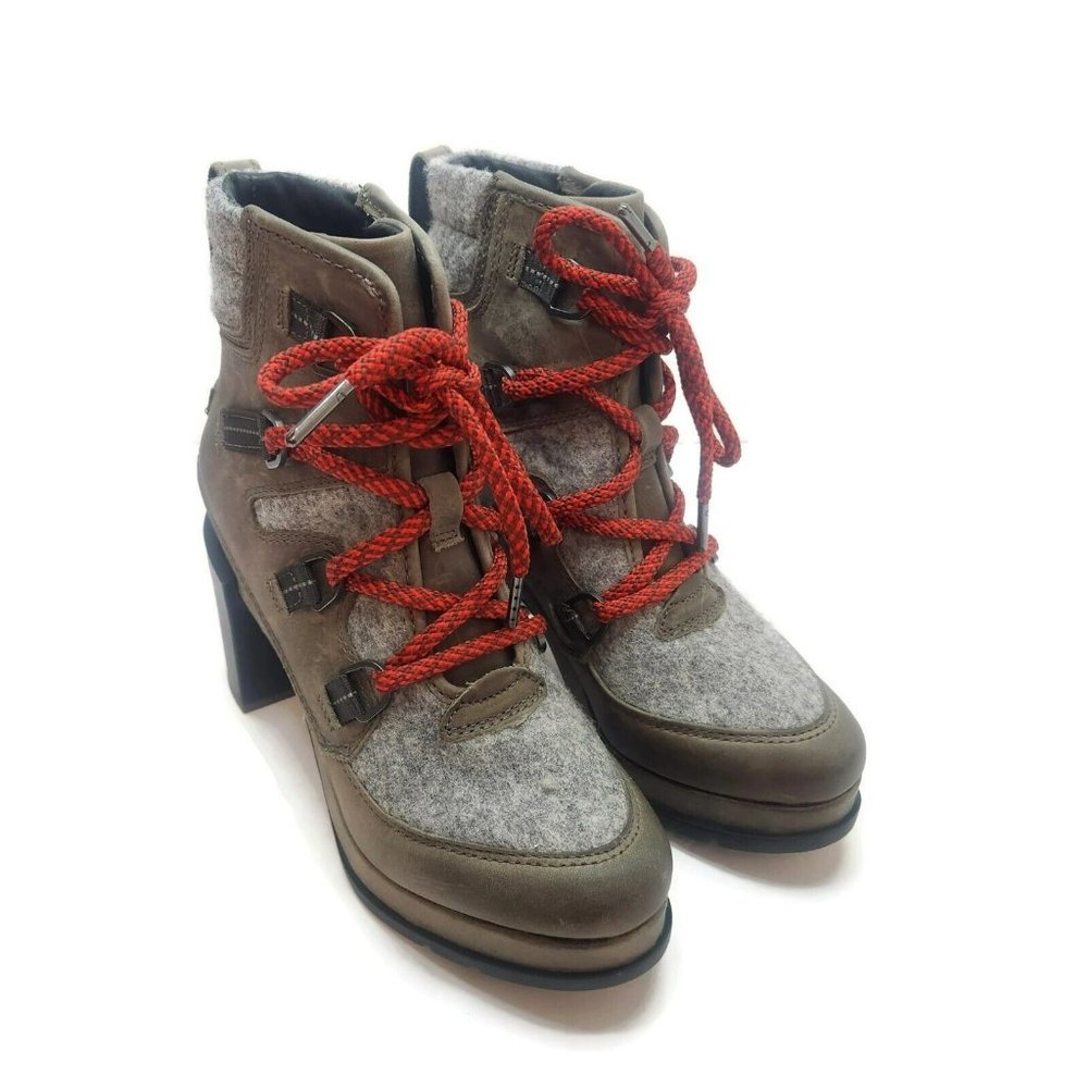 Sorel Womens Blake Leather Heeled Hiker Bootie Size 6.5 Waterproof Brown/Grey